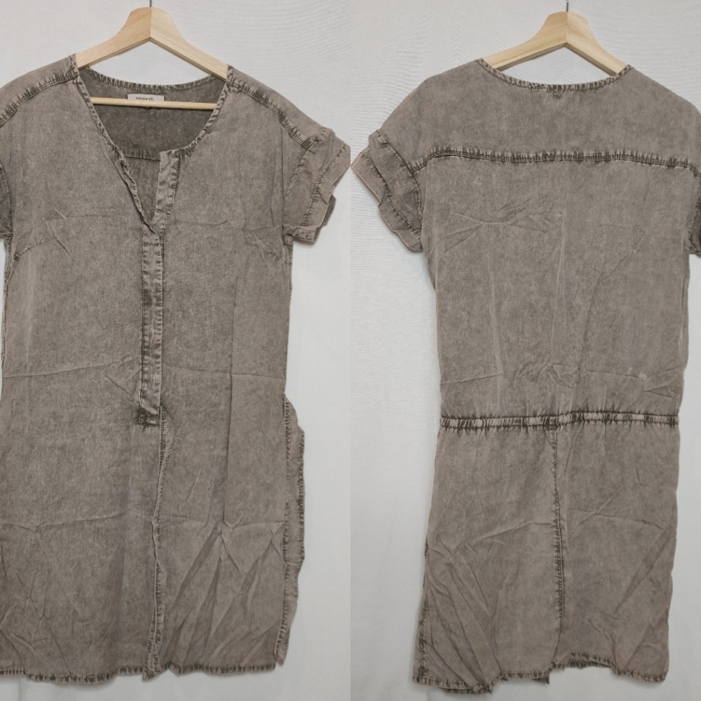 Sandwich Clothing Washed‎ Out Short Sleeve Dress Casual 36 Green Gray Lyocell S